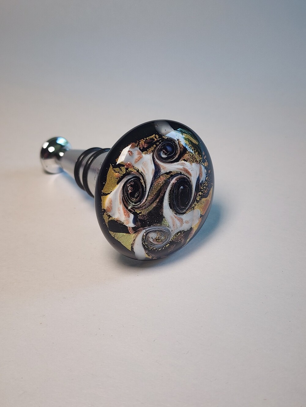 Murano Art Glass Wine Bottle Stopper Made In Italy Black and Gold